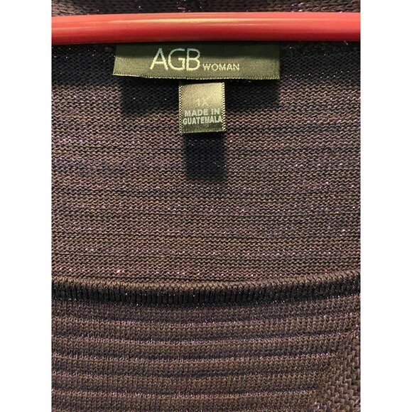 AGB Woman Plus Size 1X Purple with Metallic Thread Cowl Neck Tunic Sweater With - Picture 5 of 9